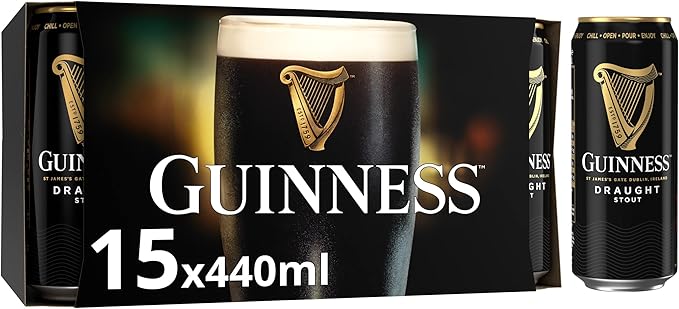 Guinness Draught Stout Beer | 4.1% vol | 15 x 440ml | Official Beer of the Premier League | Iconic Stout | Rich Smooth Head & Sweetness of Malt Balanced with Hops OR 60% Cash Alternative