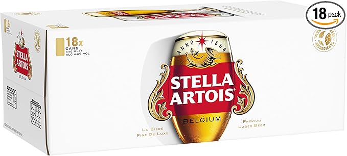 STELLA ARTOIS Premium Lager Beer Can, 440 ml (Pack of 18) OR 60% Cash Alternative