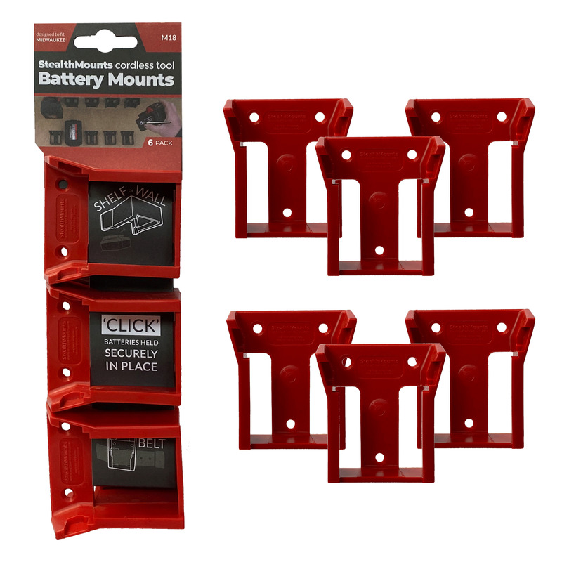 StealthMounts 6 Pack Battery Holders for Milwaukee M18 Batteries - RedMilwaukee M12B2 12V 2.0Ah RedLithium-Ion Battery OR 60% Cash Alternative