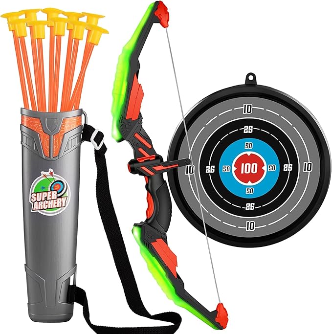 KIZJORYA Bow and Arrow Set Kids, LED Light Up Archery Toy, Sports & Outdoor Play Toys for Toddlers with 10 Suction Cup Arrows Hanging Target Quiver Bow, Gift for Kids Children Boys Girls Ages 4-6 8-12 OR 60% Alternative