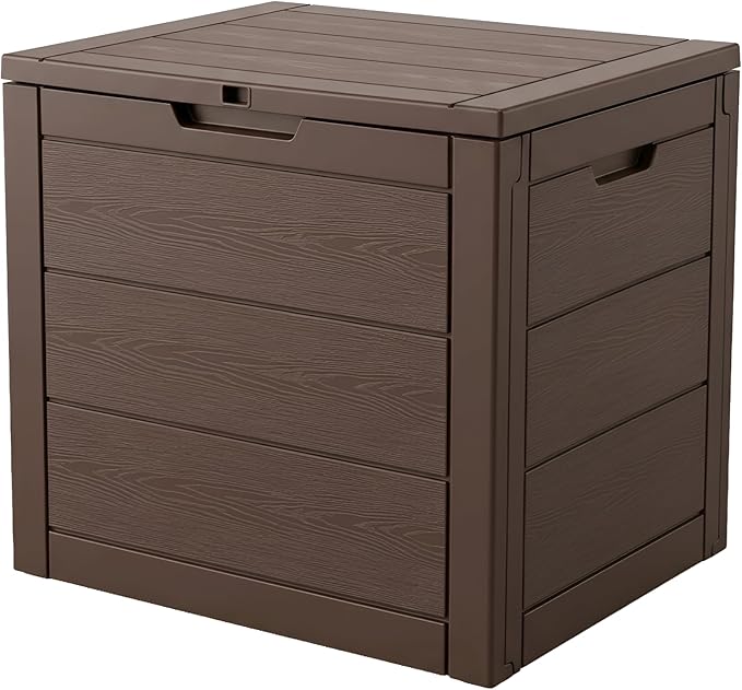 Outdoor Storage Box, 35 Gallon Deck Box, 132 Litre Waterproof Resin Storage Bin for Patio Cushions, Gardening Tools, Accessories, Lockable, UV Resistant Garden Chest Utility Handles Lid (Brown) OR 60% Alternative