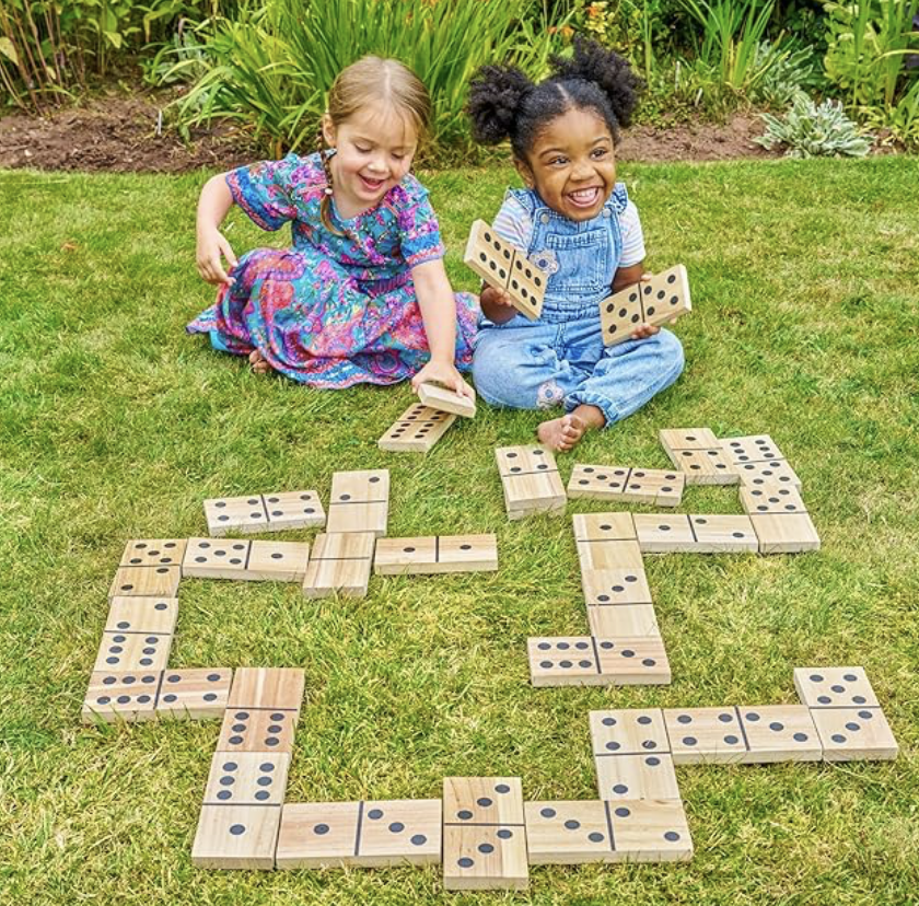 TP Toys Giant Wooden Dominoes Outdoor Family Game for Kids Ages 3+ with 28 Hand-Crafted Premium Tiles for Indoor or Outdoor Play made with FSC Wood OR 60% Alternative