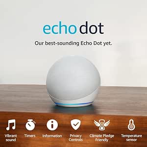 Echo Dot (5th generation, 2022 release) smart Bluetooth speaker with Alexa | Glacier White