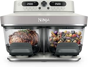 Ninja CRISPi DualZone 2-basket Glass air Fryer, 8 Cooking Functions, Cook Two Foods at The Same Time, PFAS-Free Glass Containers, Includes Storage Lids, Bone DD102UKIV2
