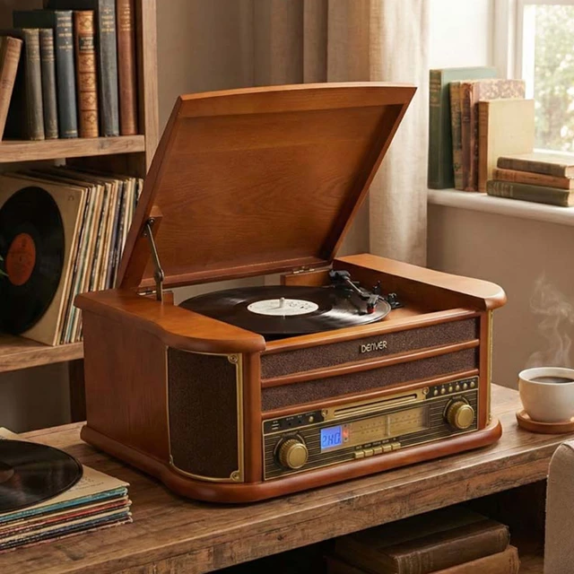 Denver 8 in 1 Retro Turntable System with Speakers & Bluetooth