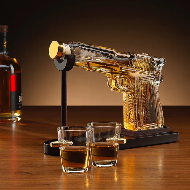 Gun Decanter and Glasses Set with Stand