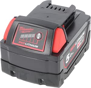 Milwaukee M18B5 M18 5.0Ah Red Lithium-Ion Battery | 2.5x more run time, up to 20% more power and up to 2x more battery life compared with previous MILWAUKEE® battery technology